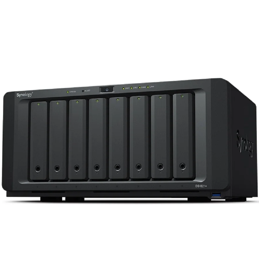Nas Synology Ds1821+/ 8 Bahias Ampliables Hasta 18/Nucleo Cuadruple 2.2Ghz/4Gb Ddr4 Ampliable A 32Gb/Lan Gigabit X4/Usb 3.2 X4 /Hot-Swap/Soporta M.2 2280 Nvme/ No Incluye Discos