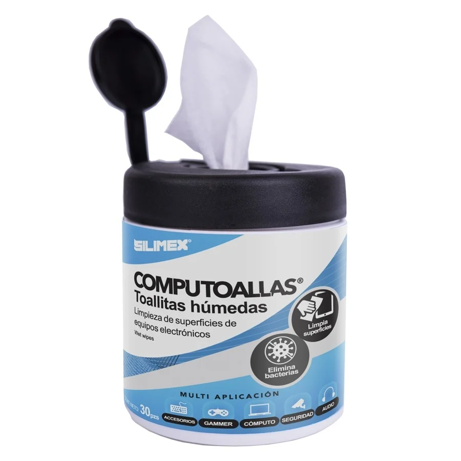 Toallas Humedas | Silimex | Computoallas 30 Pz | Antibacteriales | Antiestaticas | Para Uso Exclusivamente Externo | Desintegran Grasa, Cochambre Y Polvo.