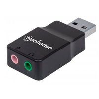 Adaptador Manhattan Sonido Estéreo USB Alta Velocidad a Puertos 3.5mm Color Negro
