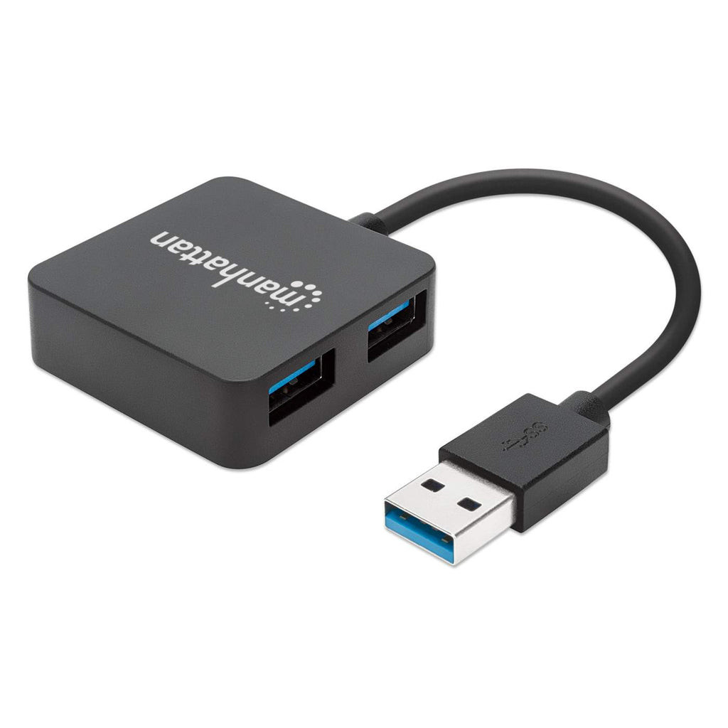 Mini Hub Manhattan USB 3.0 Alta Velocidad 4 Puertos Color Negro