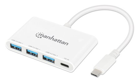Hub Usb-C,Manhattan,168434, 3 Ptos A + 1 Pto C Pd, 5Gbps, Blanco