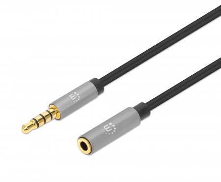 Cable Audio Estereo, Manhattan,356053, 3.5Mm Exten. M-H 5.0M Negro/Aluminio Plateado