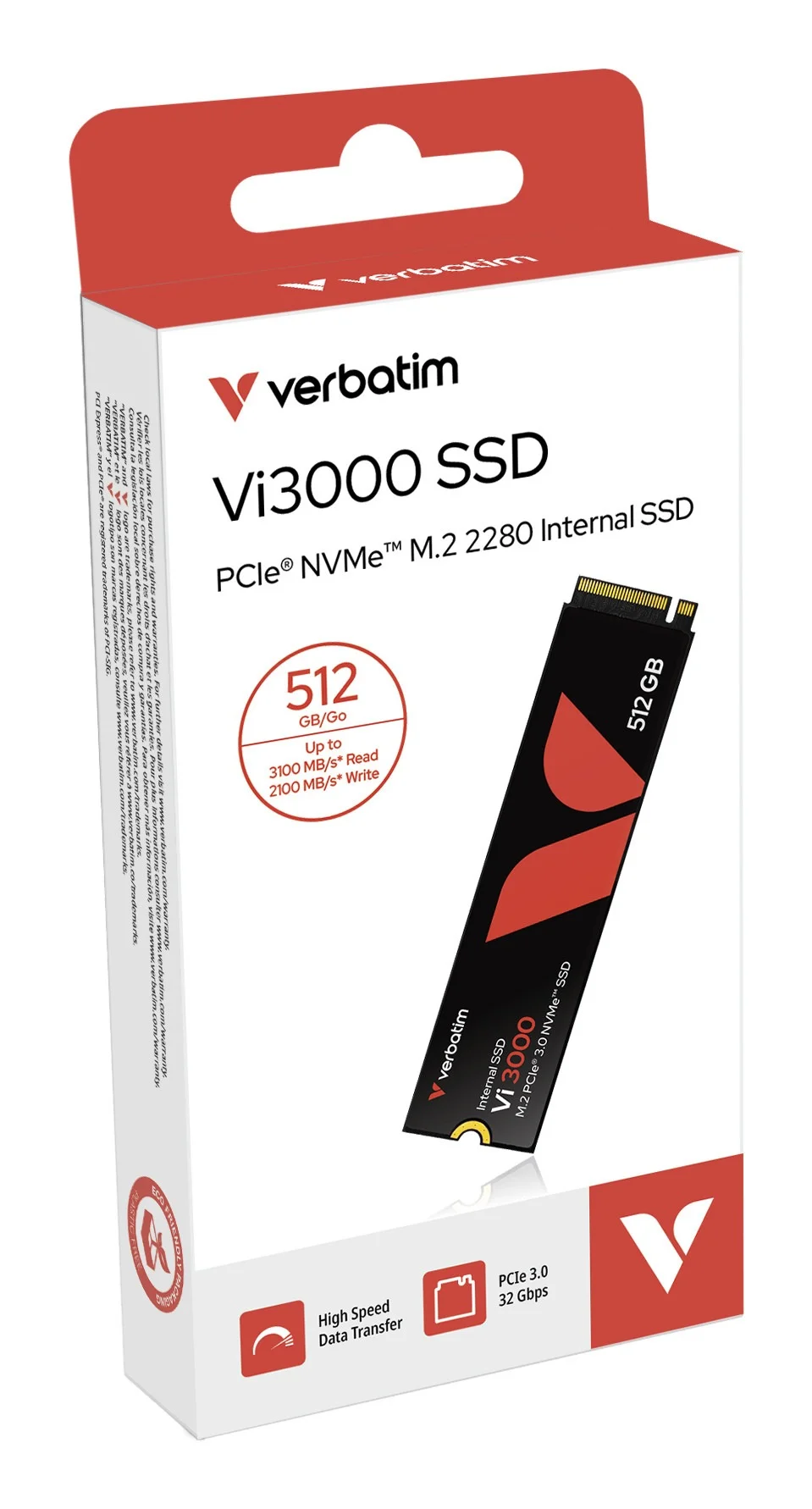 Unidad de Estado Solido SSD VERBATIM Vi3000 PCIe NVMe M.2 2280 de 516GB Lect 3100/2100 MB/sUnidad de Estado Solido SSD V