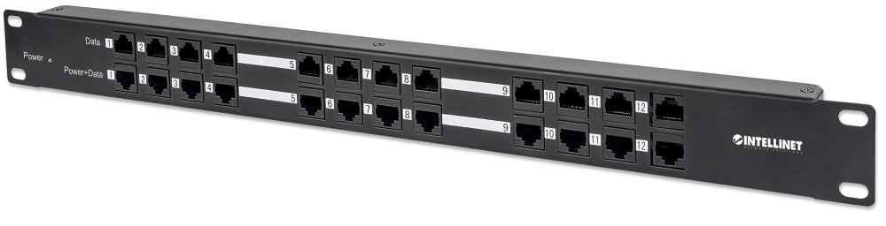Panel Parcheo,Intellinet,720342, Cat 5E, 12 Ptos 1U Poe