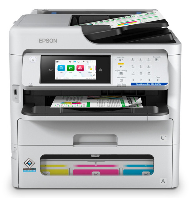 Multifuncional Epson Workforce Pro Em-C800, Ppm 34 Negro/Color, Inyeccion De Tinta, Usb, Wifi, Red, Fax, Duplex, A3, Tinta De Arranque De 800/900 Paginas