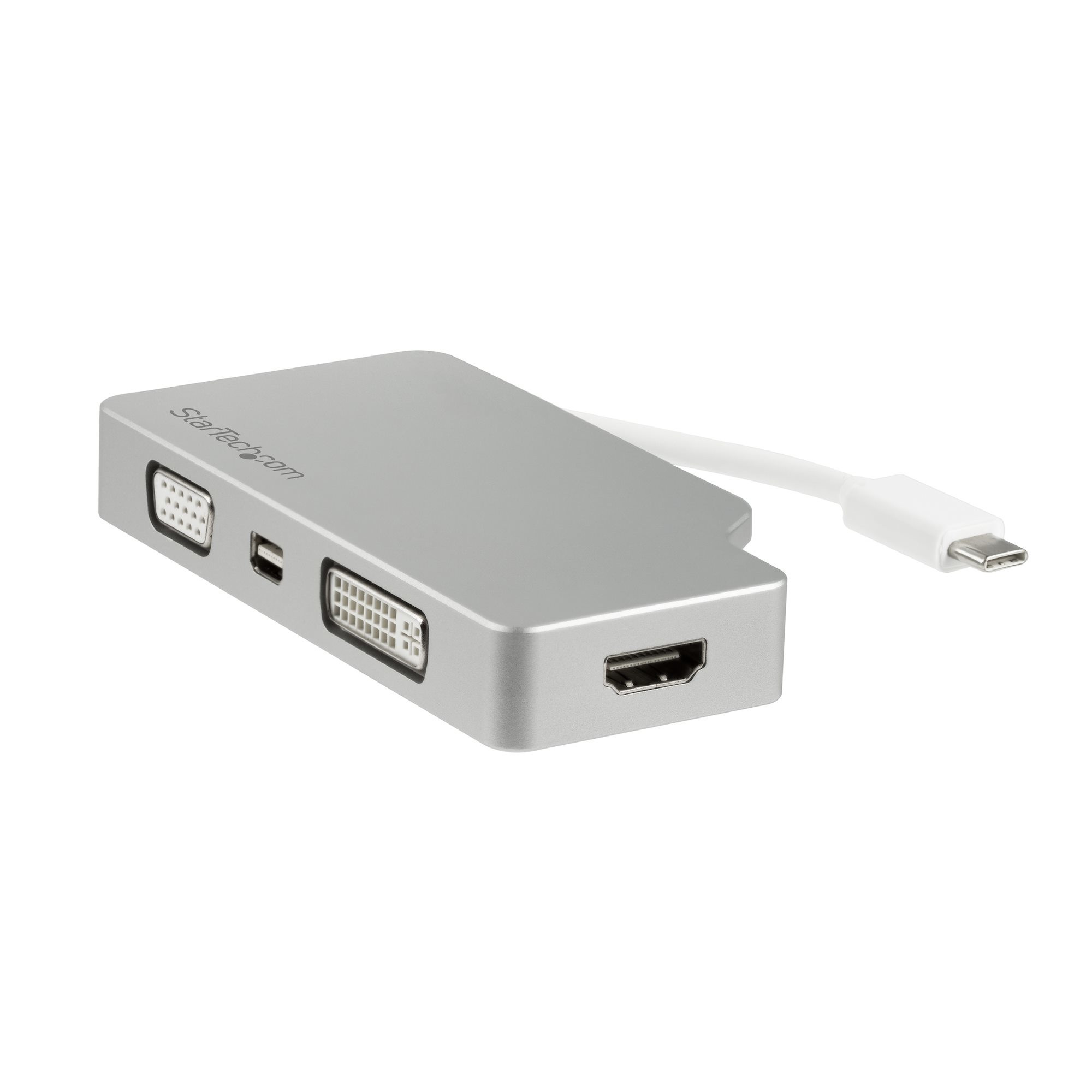 Adaptador Startech, Usb C Multipuertos De Video Hdmi, Vga, Mini Displayport O Dvi - Convertidor Usb Tipo C De Monitor A Hdmi 1.4 O Mdp 1.2 (4K) - Vga O Dvi (1080P) - Aluminio Plata