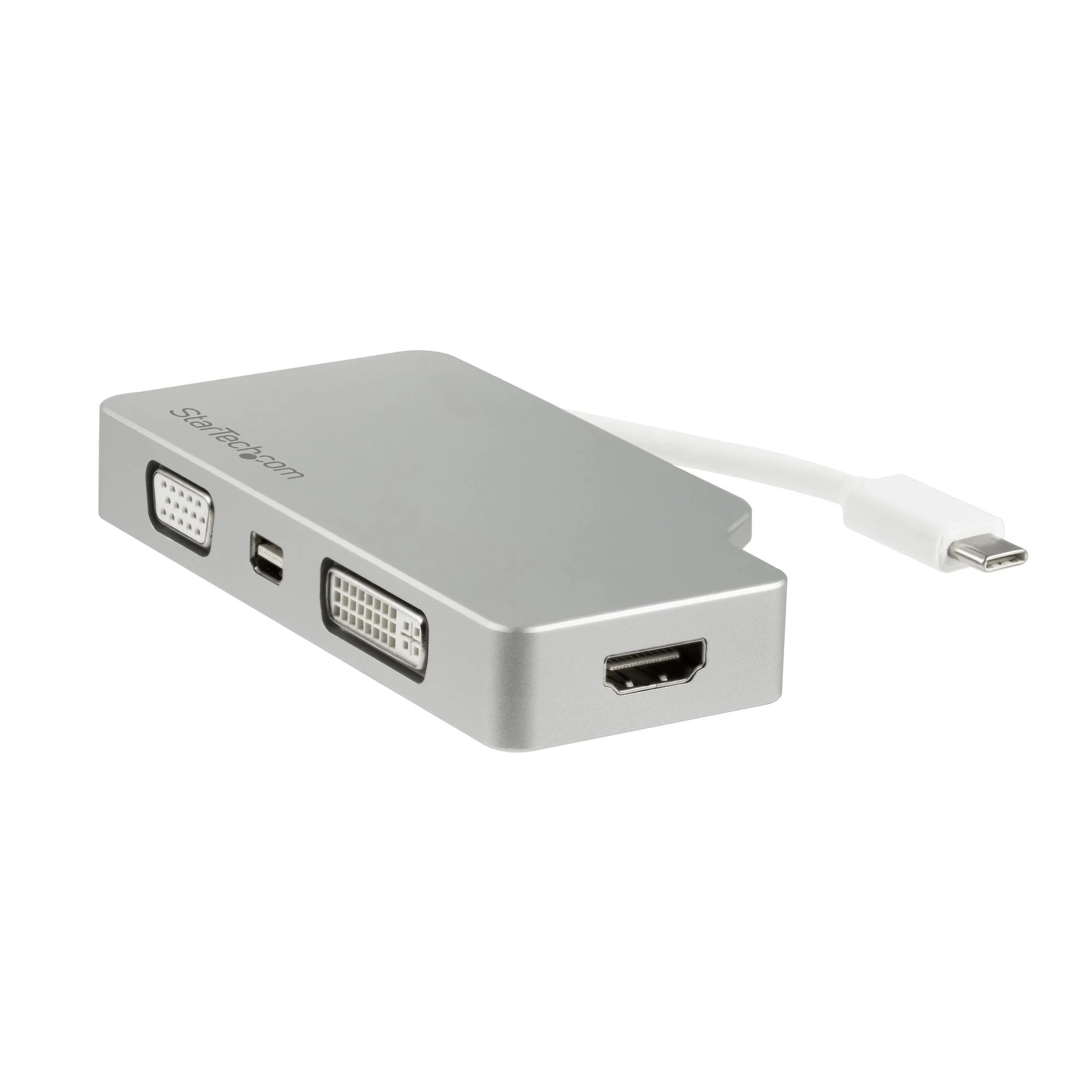 Adaptador Startech, Usb C Multipuertos De Video Hdmi, Vga, Mini Displayport O Dvi - Convertidor Usb Tipo C De Monitor A Hdmi 1.4 O Mdp 1.2 (4K) - Vga O Dvi (1080P) - Aluminio Plata