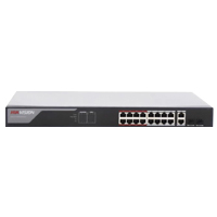 Switch Monitoreable Hikvision Ds-3E1318P-Ei Poe+ / 16 Puertos 10/100 Mbps Poe+ / 2 Puertos 10/100/1000 Mbps + 2 Puertos Sfp De Uplink / Poe Hasta 250 Metros / Conexión Remota Desde Hik-Partnerpro / 2