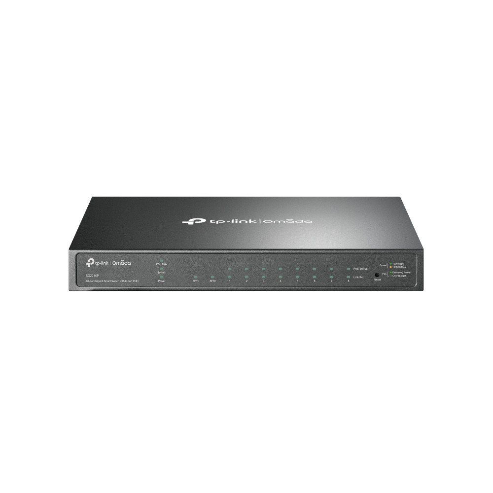 Switch Tp-Link Sg2210P Omada 10/100/1000 Administrable Sdn 8P Poe L2 Con 2Sfp Gigabit 802.3At/Af 61W Para Escritorio O Rack