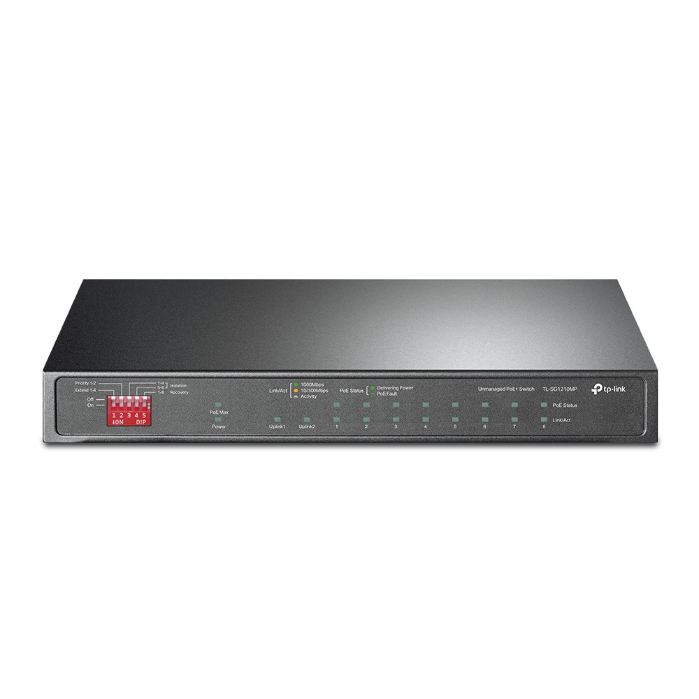 SWITCH | TP-LINK | TL-SG1210MP | 10 PUERTOS GIGABIT | CON POE DE 8 PUERTOS | NO ADMINISTRABLE | 9 PUERTOS RJ45 GIGABIT Y 1 PUERTO COMBO SFP / RJ45 GIGABIT