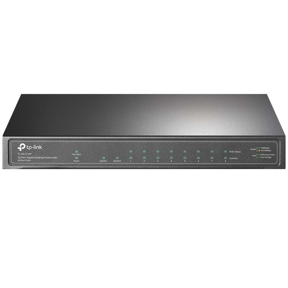 Switch | Tp-Link | Tl-Sg1210P | 8 Puertos | Rj45 Gigabit 10/100/1000 Mbps Poe Con 1 Puerto Rj45 Gigabit Y 1 Ranura Sfp Gigabit No Administrable Para Escritorio