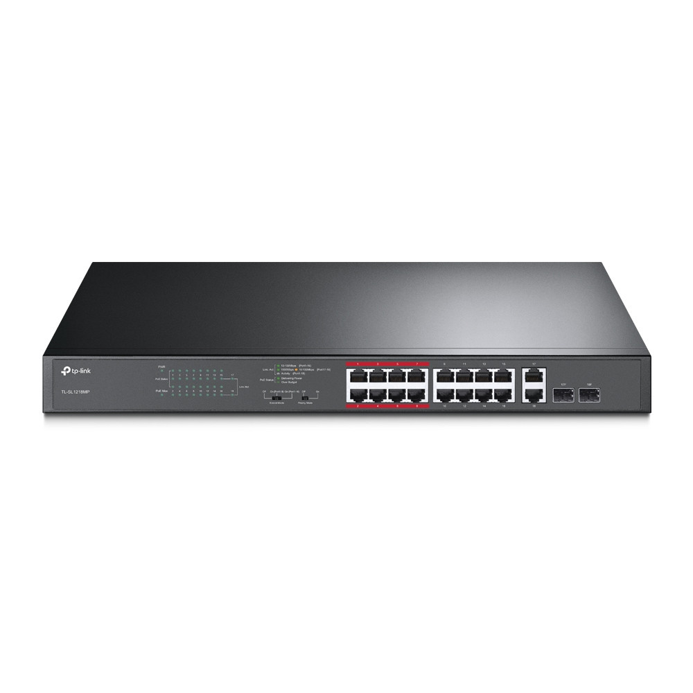 Switch |Tp-Link | Tl-Sl1218Mp | 16 Puertos Rj45 10/100 Mbps Poe Con 2 Puertos Rj45 Gigabit Y 2 Ranuras Sfp Gigabit | No Administrable | Para Rack 19 Pulgadas