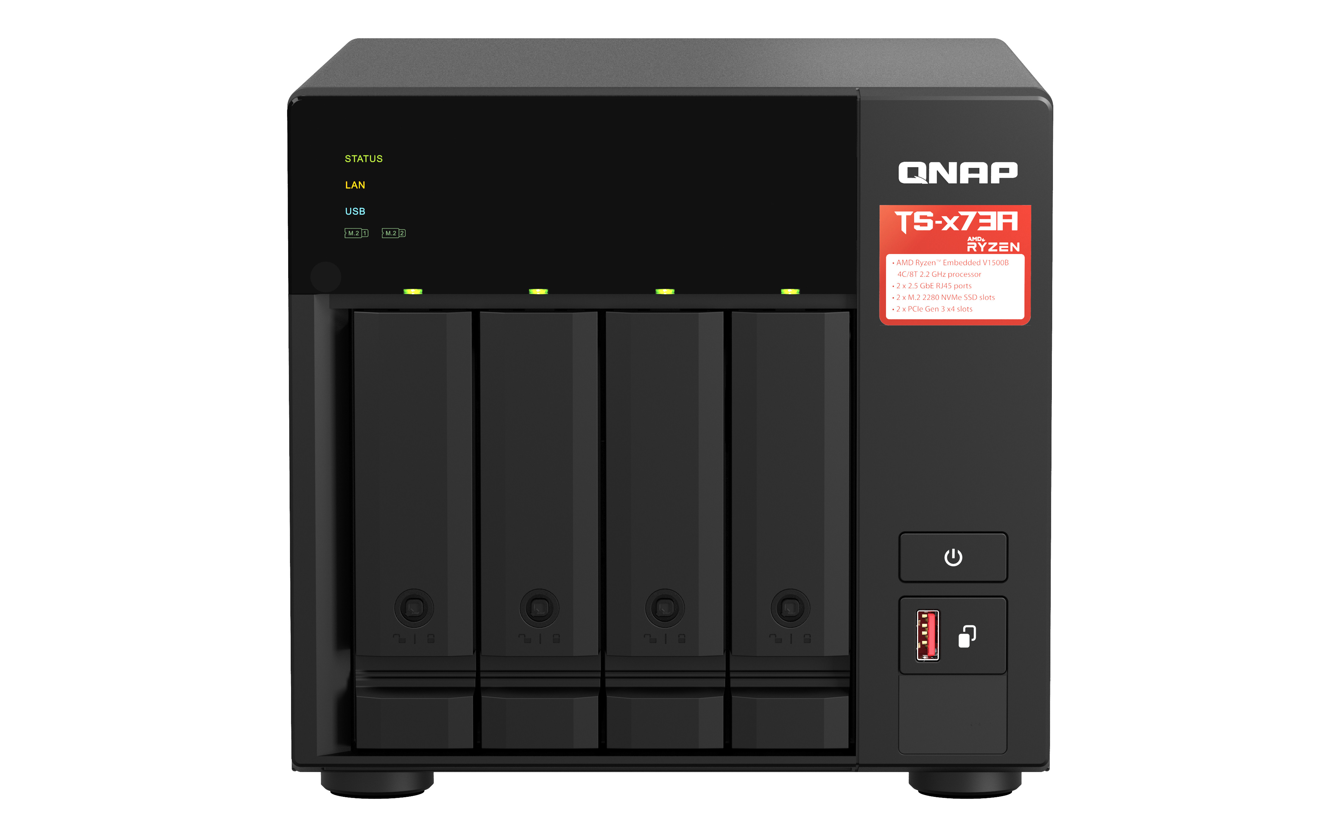 Nas Qnap Ts-473A-8G/ 4 Bahias Nucleo Cuadruple Hasta 2.7 Ghz Amd Ryzen 8Gb Ddr4 So-Dimm/2 Pto 2,5 Gbe / 1 Pto 10Gbe/ Usb 3.2X3/ Hotswap/Sata/Hasta 72Tb/ No Incluye Discos