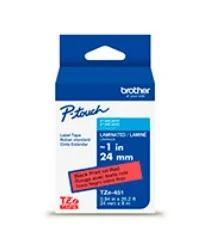Cinta Laminada Brother Estandar Texto negro sobre cinta roja de 24mm x 8m