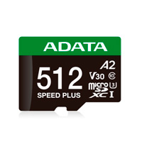 MEMORIA ADATA MICRO SDXC SPEED PLUS 512GB , U3/CL10/ V30/ A2 / 180MB/160 MB COMPATIBLE CON  PORTAIL, PC , TABLETA, CAMARA DE ACCION, PANORAMICA, DRONES, CON ADAPTADOR UD512GUI3V30A2SP-RA