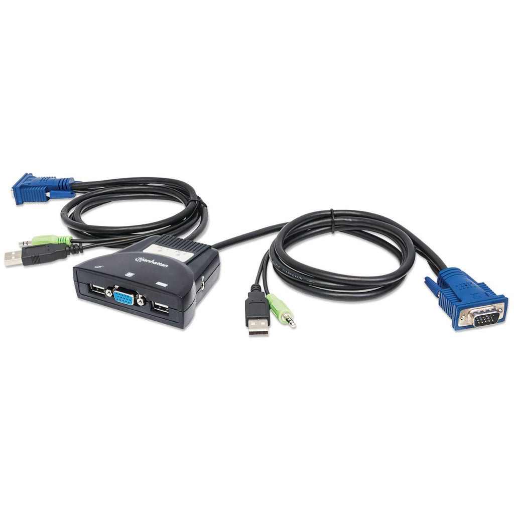 Mini Switch KVM Manhattan 2 Puertos USB 2:1 Cables+Audio Color Negro