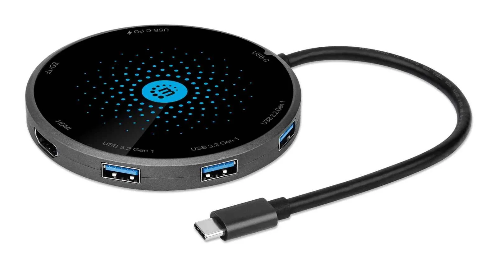 Docking Manhattan USB-C a HDMI USB-C PD 3xUSB-A Lector Tarjetas con Base Carga Inalámbrica