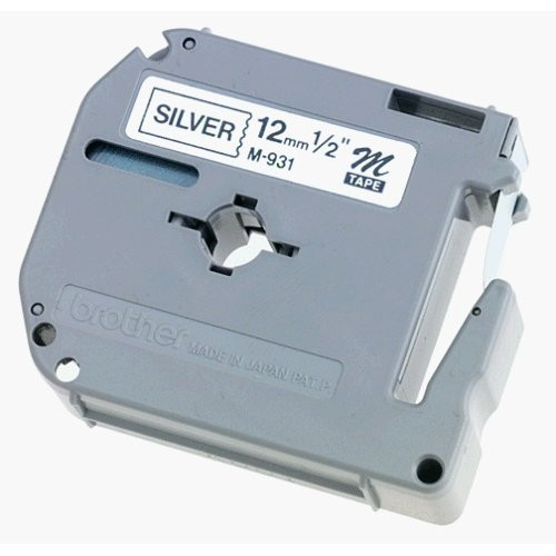 Cinta Brother M931 No Laminada Negro sobre Plateado 12mmx8m PT85